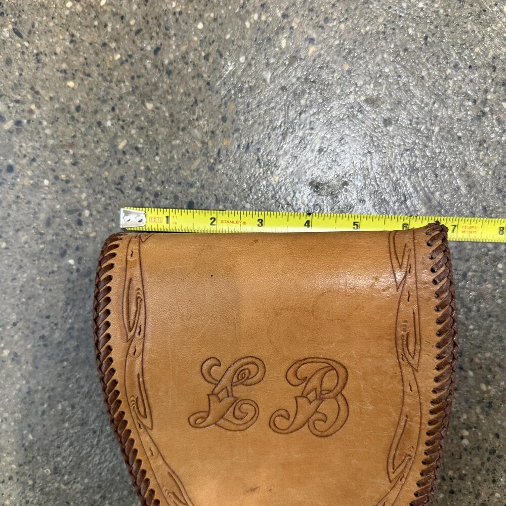 Leather Field Revolver Holster Belt OWB Brown Floral Tooled Hunting LB Initials
